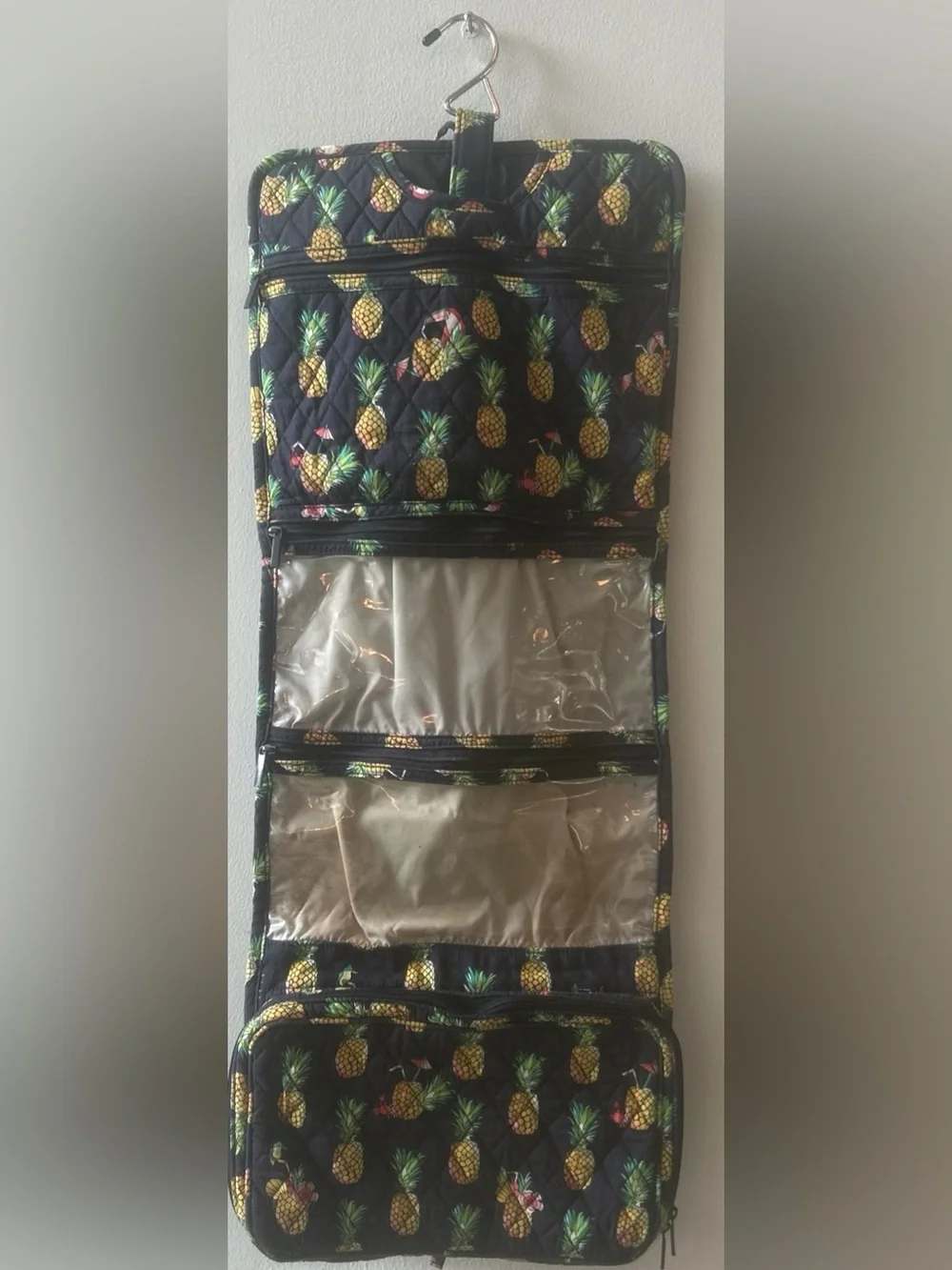 Vera Bradley quilted hanging travel organizer Toucan Party with pineapple print